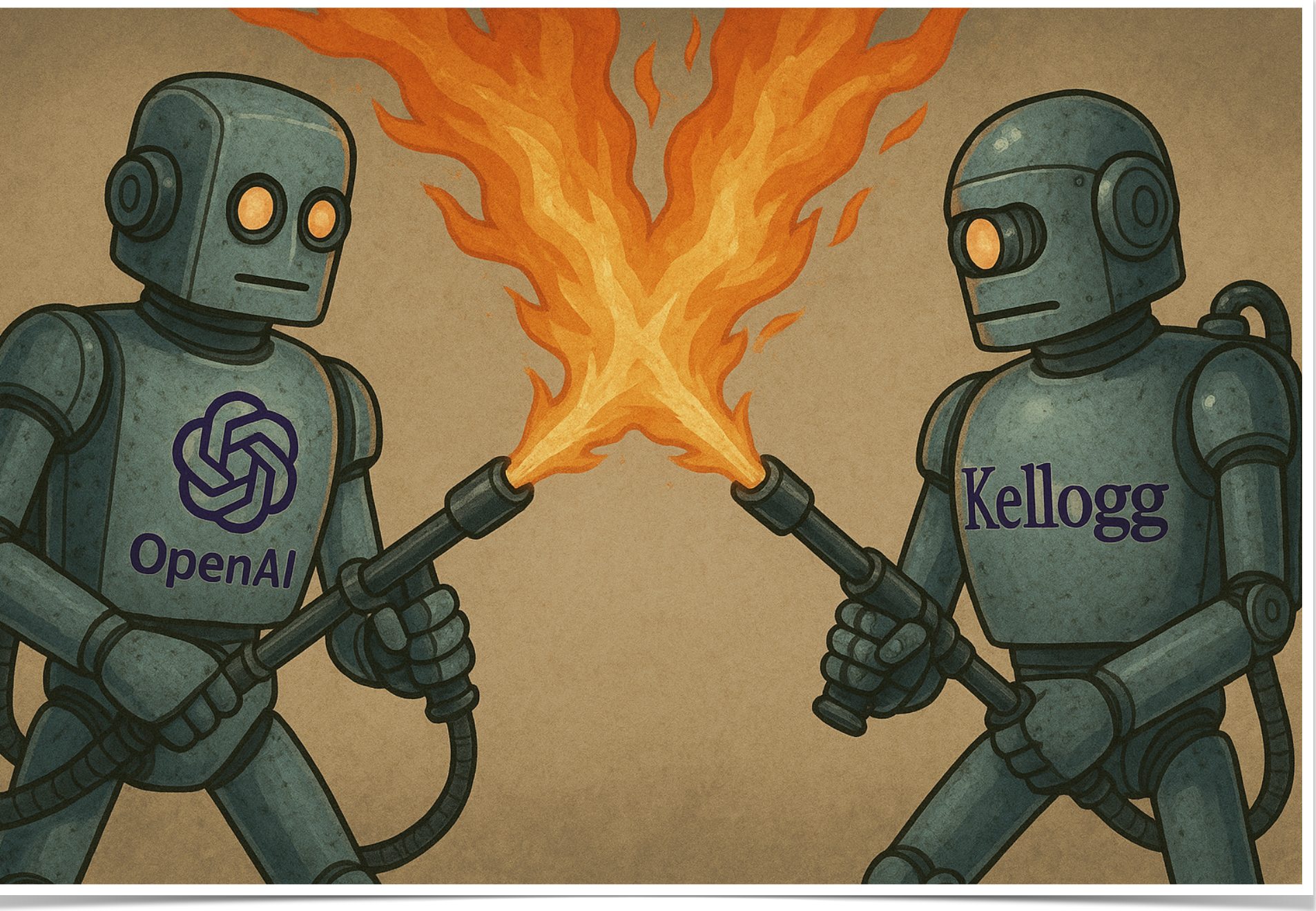 OpenAI vs Kellogg robots with flamethrowers